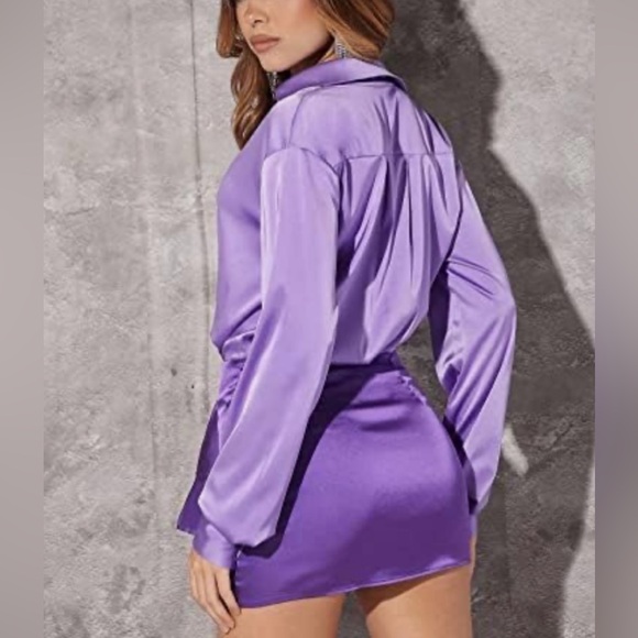 SHEIN X MONACO Solid Button Front Satin Dress - Picture 2 of 4